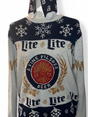 Lite Beer Logo Crewneck Sweater - Cream, Navy & Gold